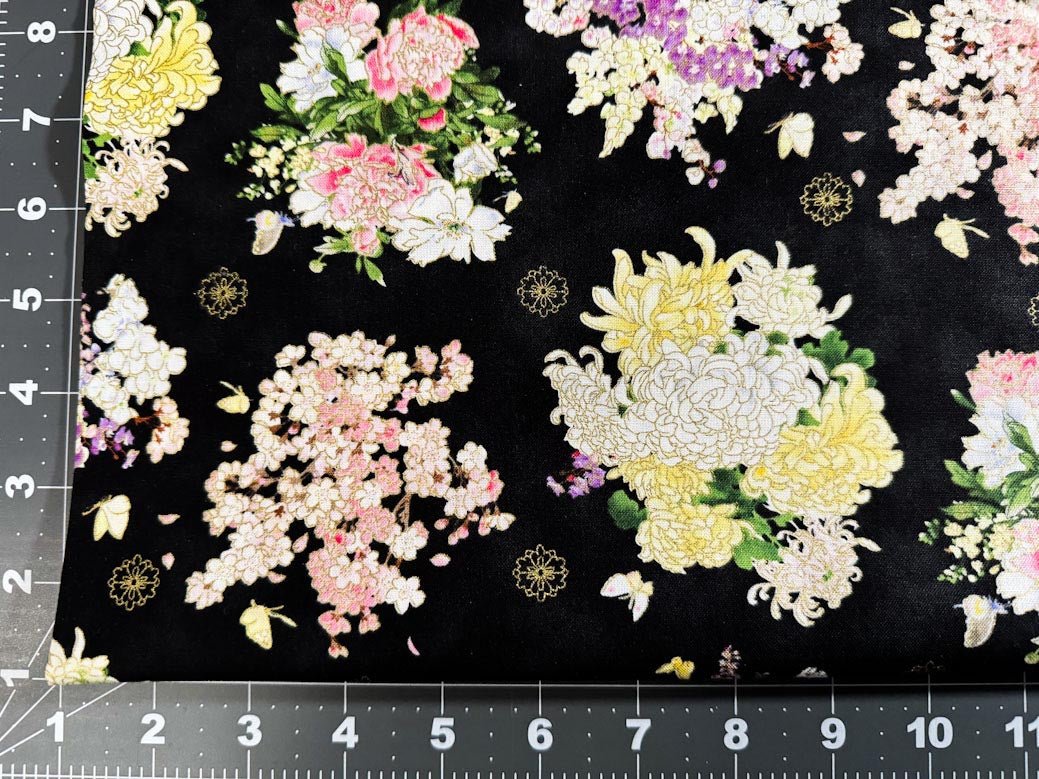 Chrysanthemum floral fabric M3407 Japanese flower bouquet - Mary Jo Fabrics