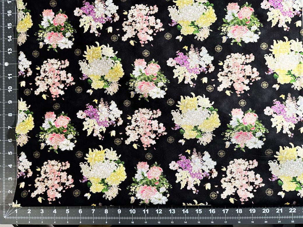 Chrysanthemum floral fabric M3407 Japanese flower bouquet - Mary Jo Fabrics