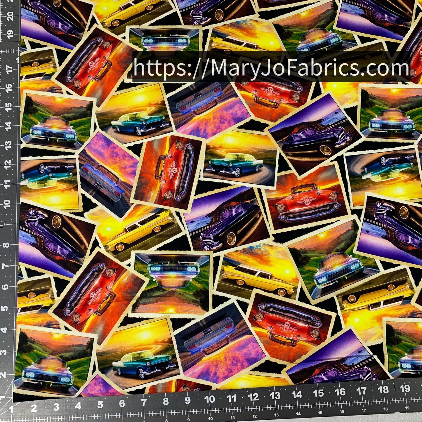 Classic Car Cotton Fabric CD4020 Cars at Sunset - Mary Jo Fabrics