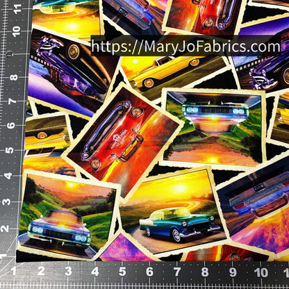 Classic Car Cotton Fabric CD4020 Cars at Sunset - Mary Jo Fabrics