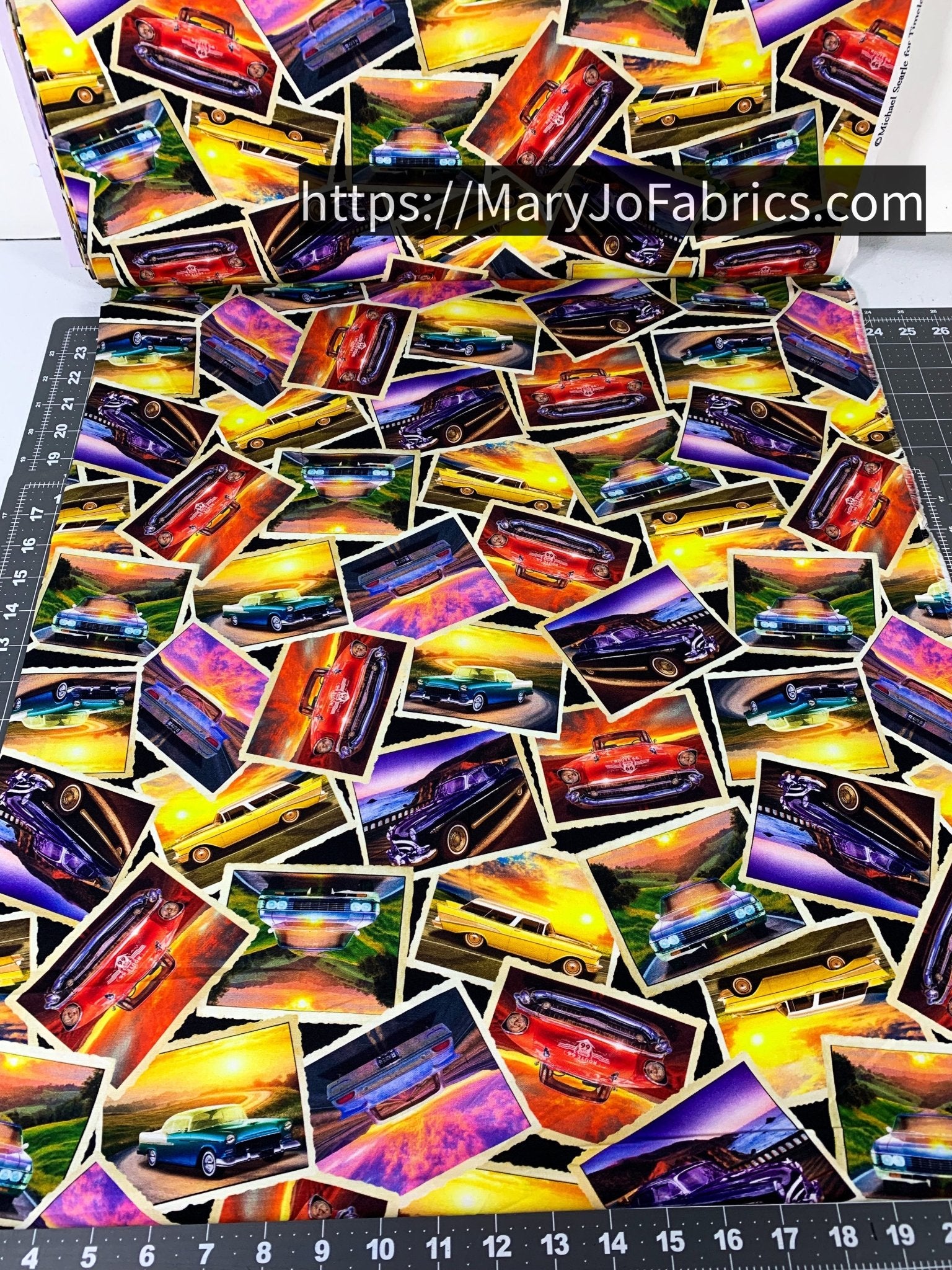 Classic Car Cotton Fabric CD4020 Cars at Sunset - Mary Jo Fabrics