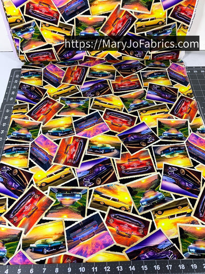 Classic Car Cotton Fabric CD4020 Cars at Sunset - Mary Jo Fabrics