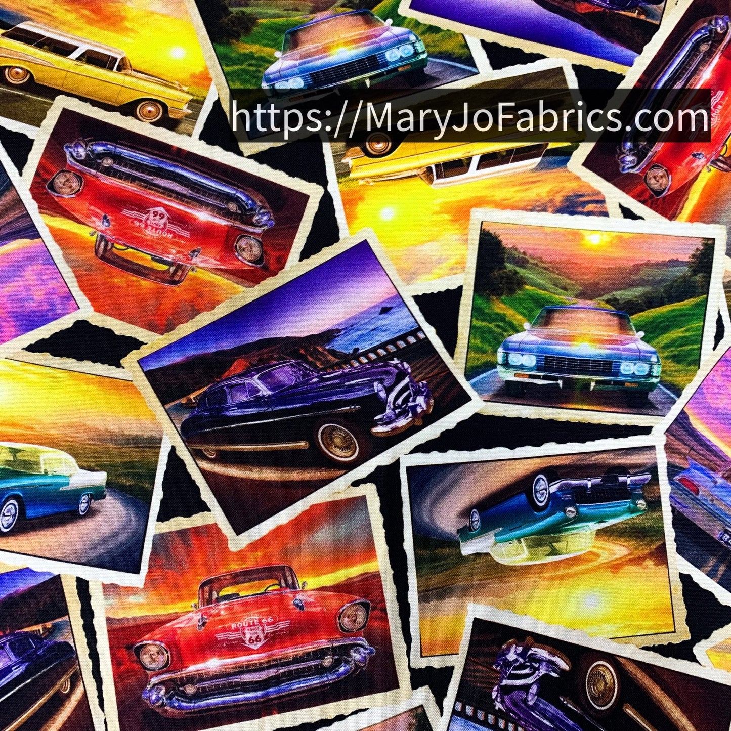 Classic Car Cotton Fabric CD4020 Cars at Sunset - Mary Jo Fabrics