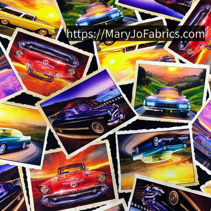 Classic Car Cotton Fabric CD4020 Cars at Sunset - Mary Jo Fabrics