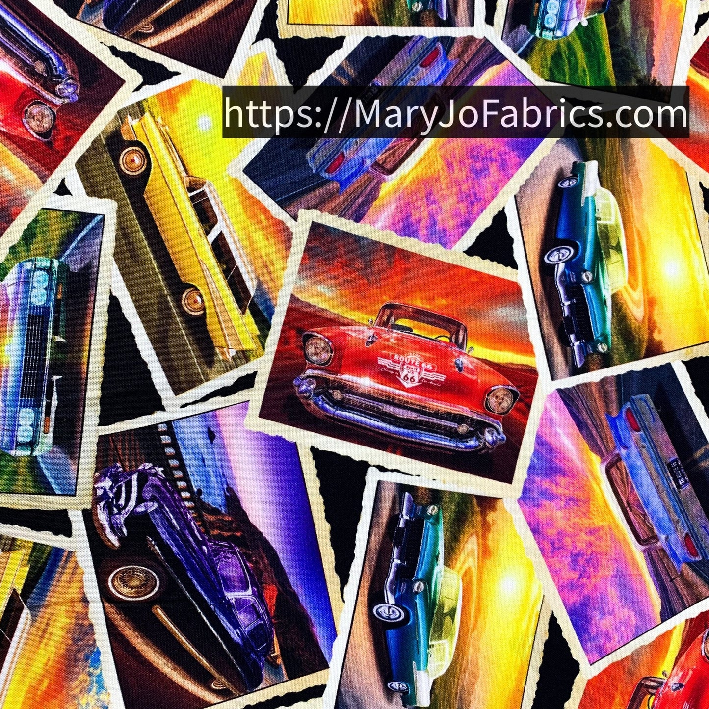 Classic Car Cotton Fabric CD4020 Cars at Sunset - Mary Jo Fabrics