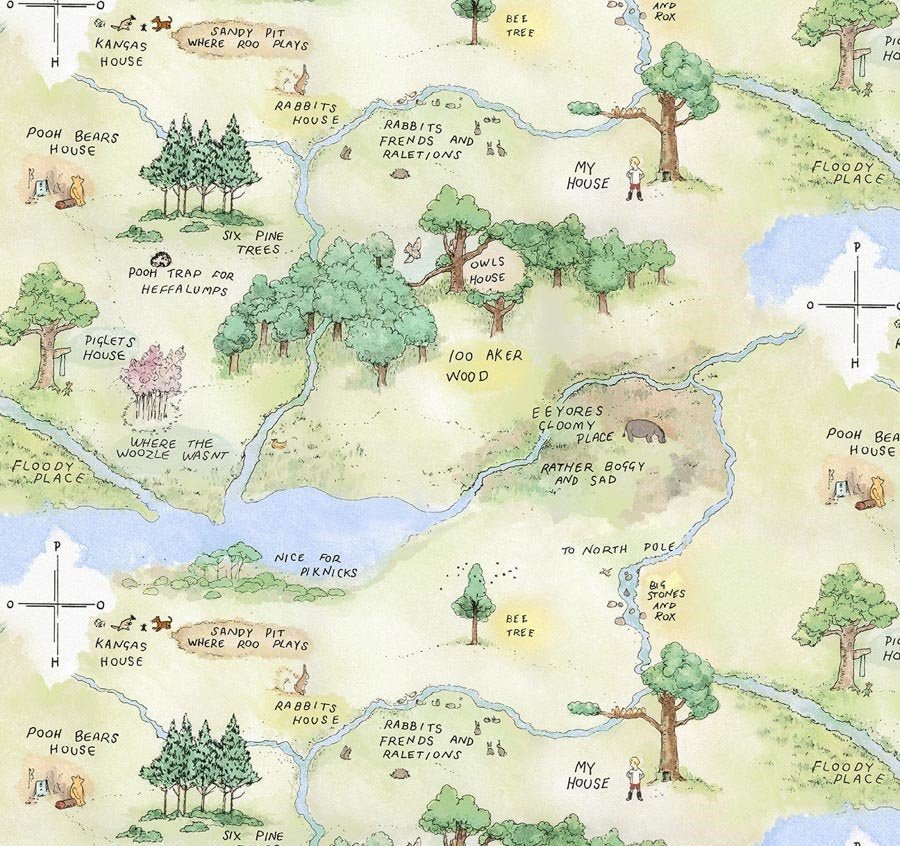 Classic Winnie the Pooh Fabric 8715 - 60 Hundred Acres Wood Map - Mary Jo Fabrics