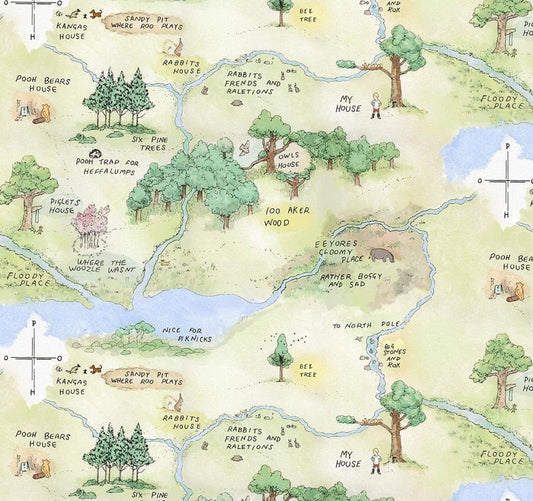 Classic Winnie the Pooh Fabric 8715 - 60 Hundred Acres Wood Map - Mary Jo Fabrics