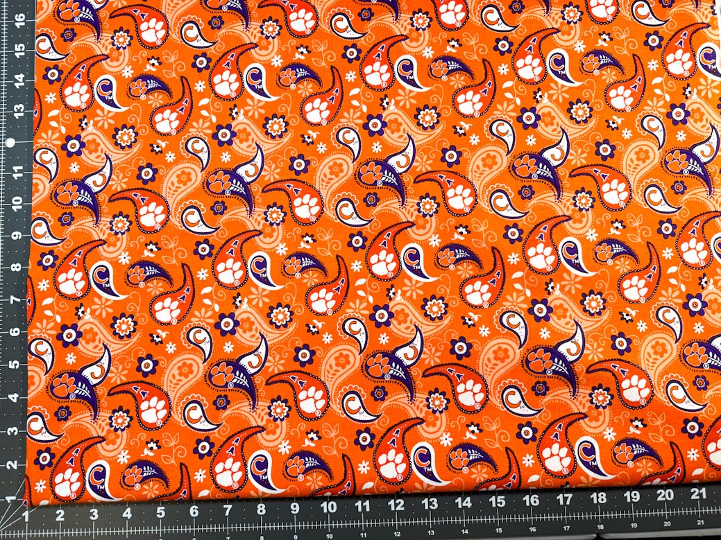 Clemson fabric CLEM1200 Orange Paisley Clemson Tiger fabric