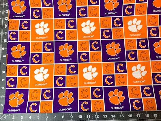 Clemson fabric Clem 020 Block college cotton fabric - Mary Jo Fabrics