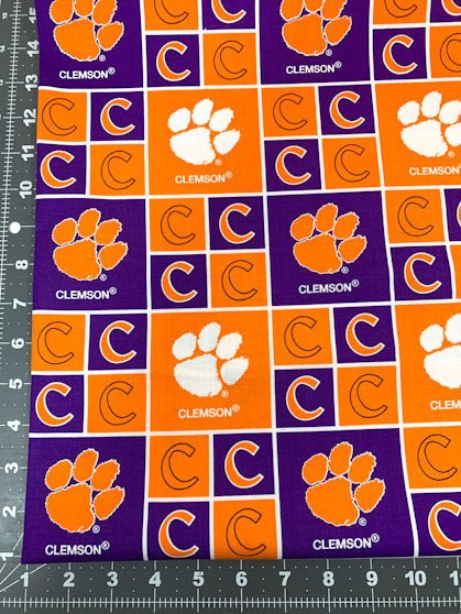 Clemson fabric Clem 020 Block college cotton fabric - Mary Jo Fabrics