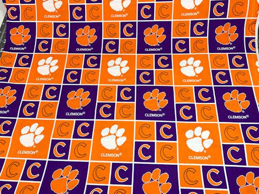 Clemson fabric Clem 020 Block college cotton fabric - Mary Jo Fabrics