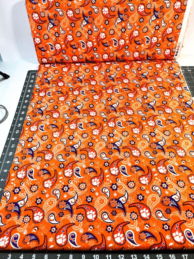 Clemson fabric CLEM1200 Orange Paisley Clemson Tiger fabric - Mary Jo Fabrics