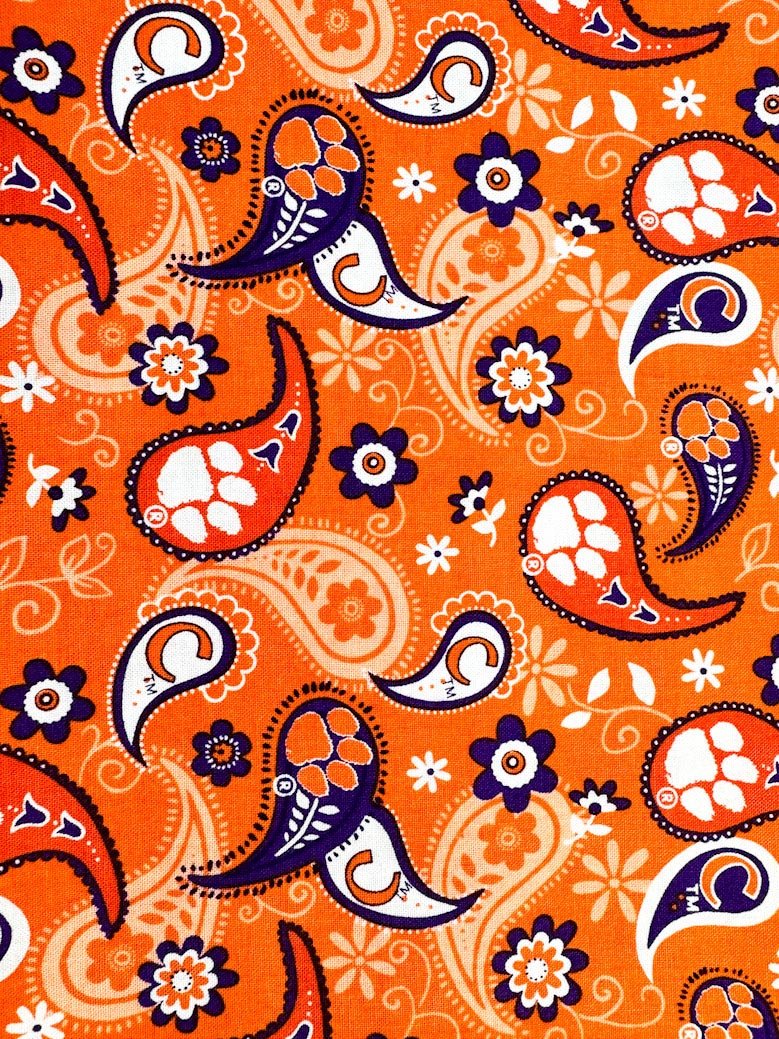 Clemson fabric CLEM1200 Orange Paisley Clemson Tiger fabric - Mary Jo Fabrics