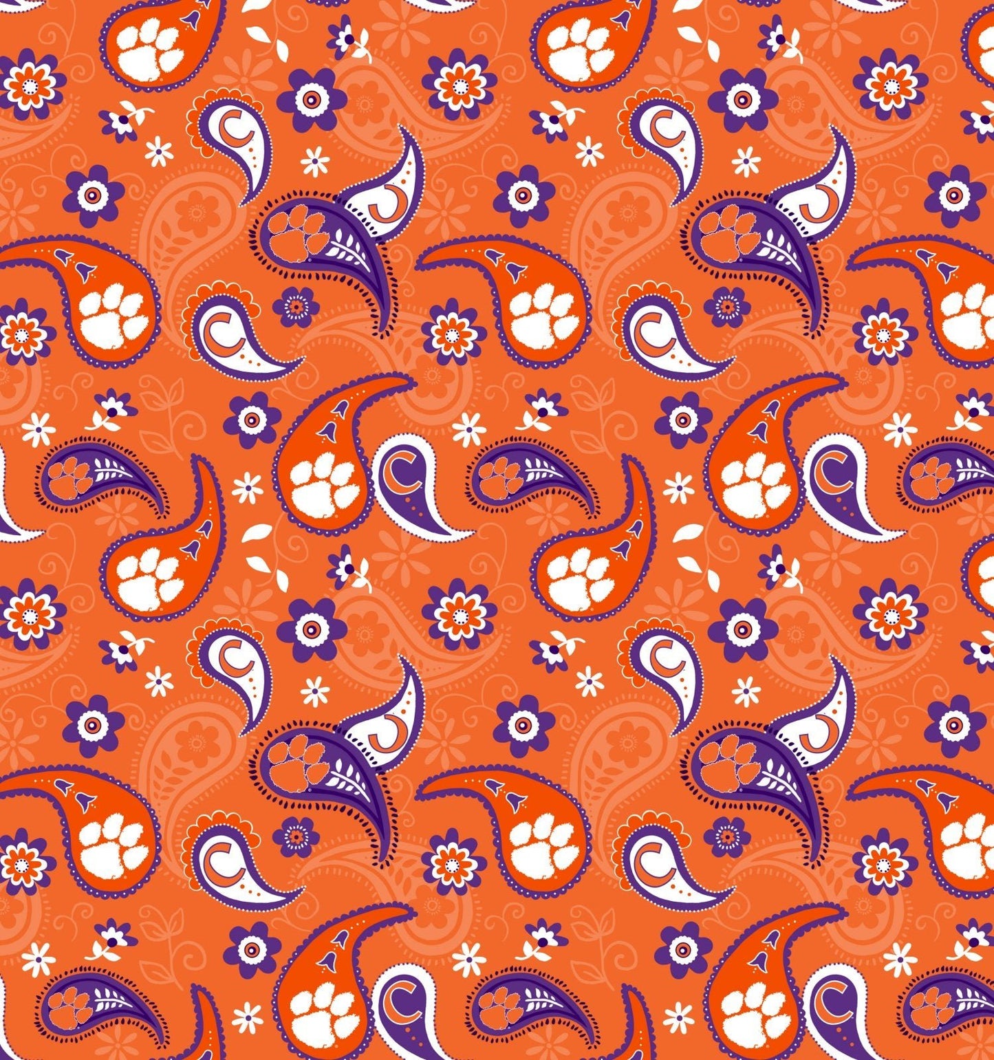 Clemson fabric CLEM1200 Orange Paisley Clemson Tiger fabric - Mary Jo Fabrics