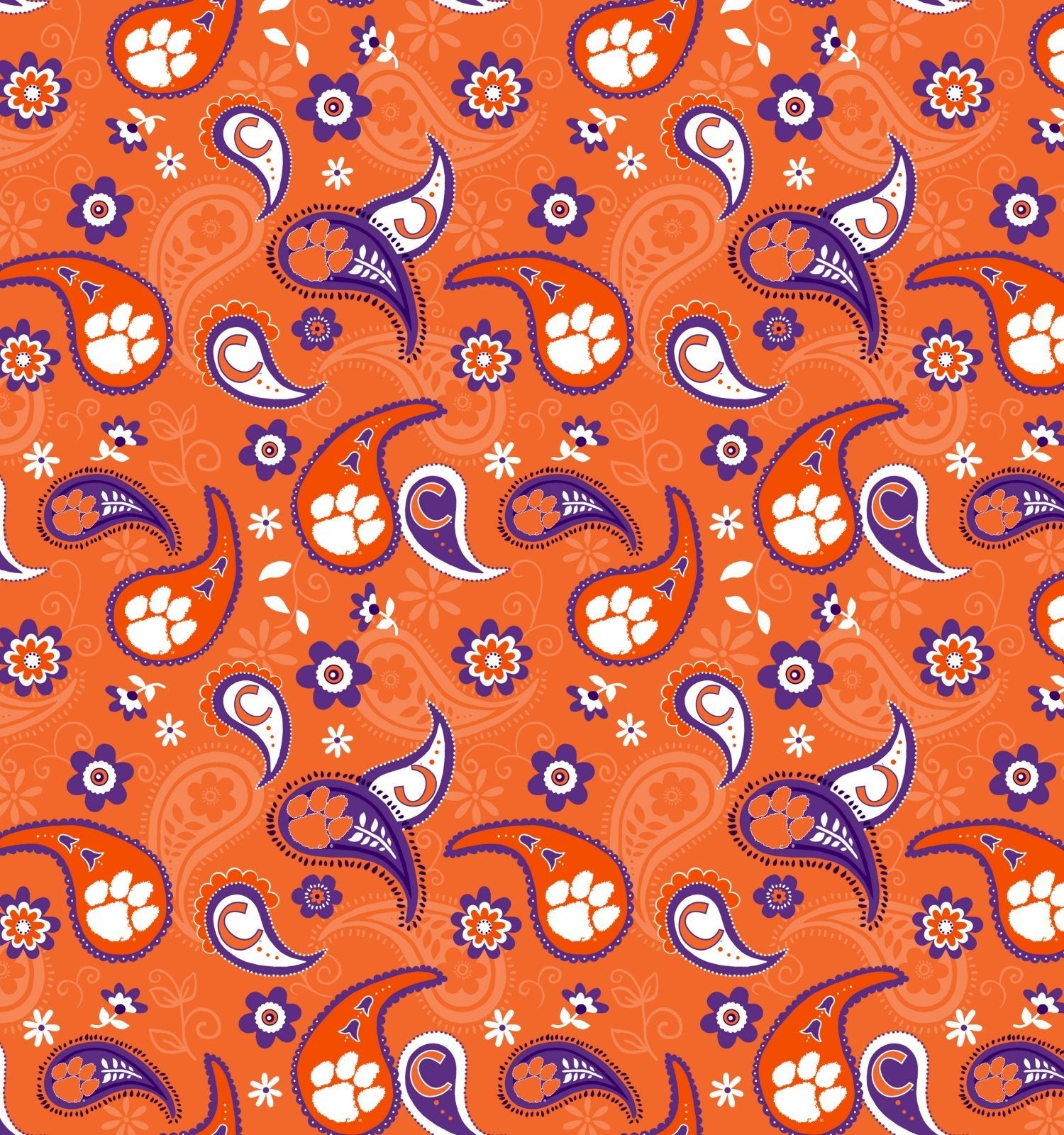 Clemson fabric CLEM1200 Orange Paisley Clemson Tiger fabric - Mary Jo Fabrics