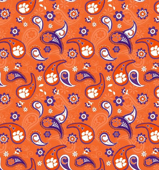 Clemson fabric CLEM1200 Orange Paisley Clemson Tiger fabric - Mary Jo Fabrics