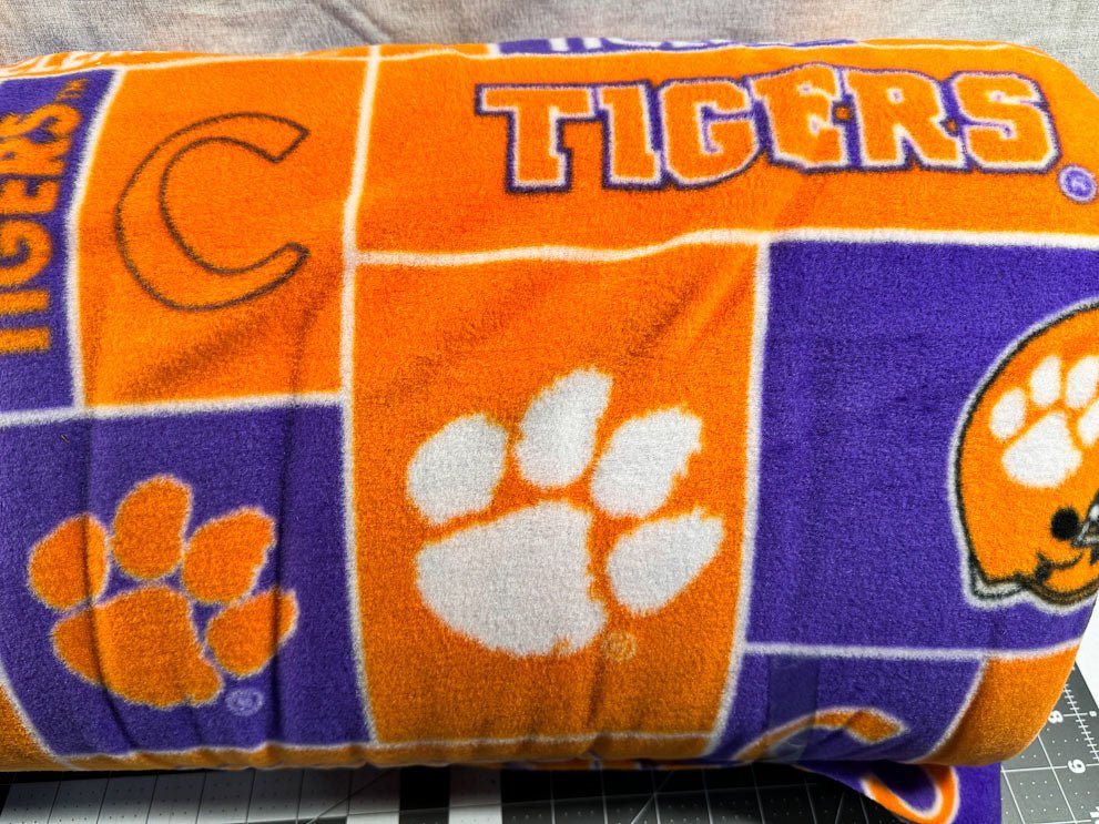 Clemson University Block FLEECE fabric CLEM - 014 - Mary Jo Fabrics