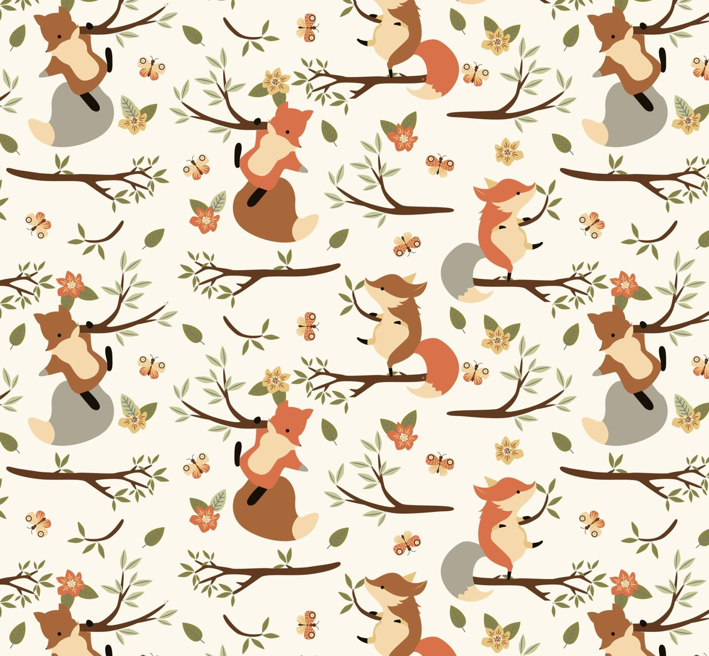 Climbing Foxes FLANNEL DX2625 Cream Fox Flannel - Mary Jo Fabrics