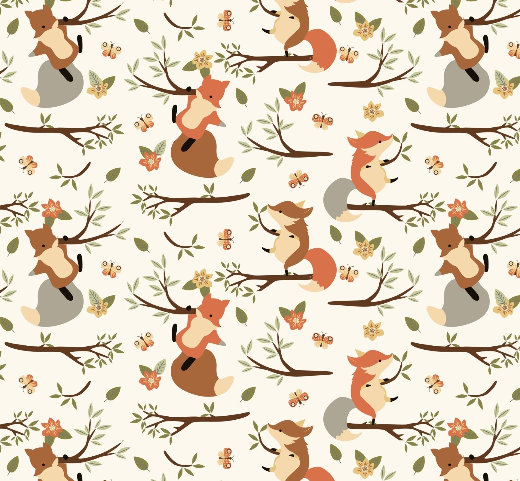 Climbing Foxes FLANNEL DX2625 Cream Fox Flannel - Mary Jo Fabrics