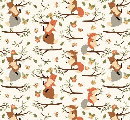 Climbing Foxes FLANNEL DX2625 Cream Fox Flannel - Mary Jo Fabrics
