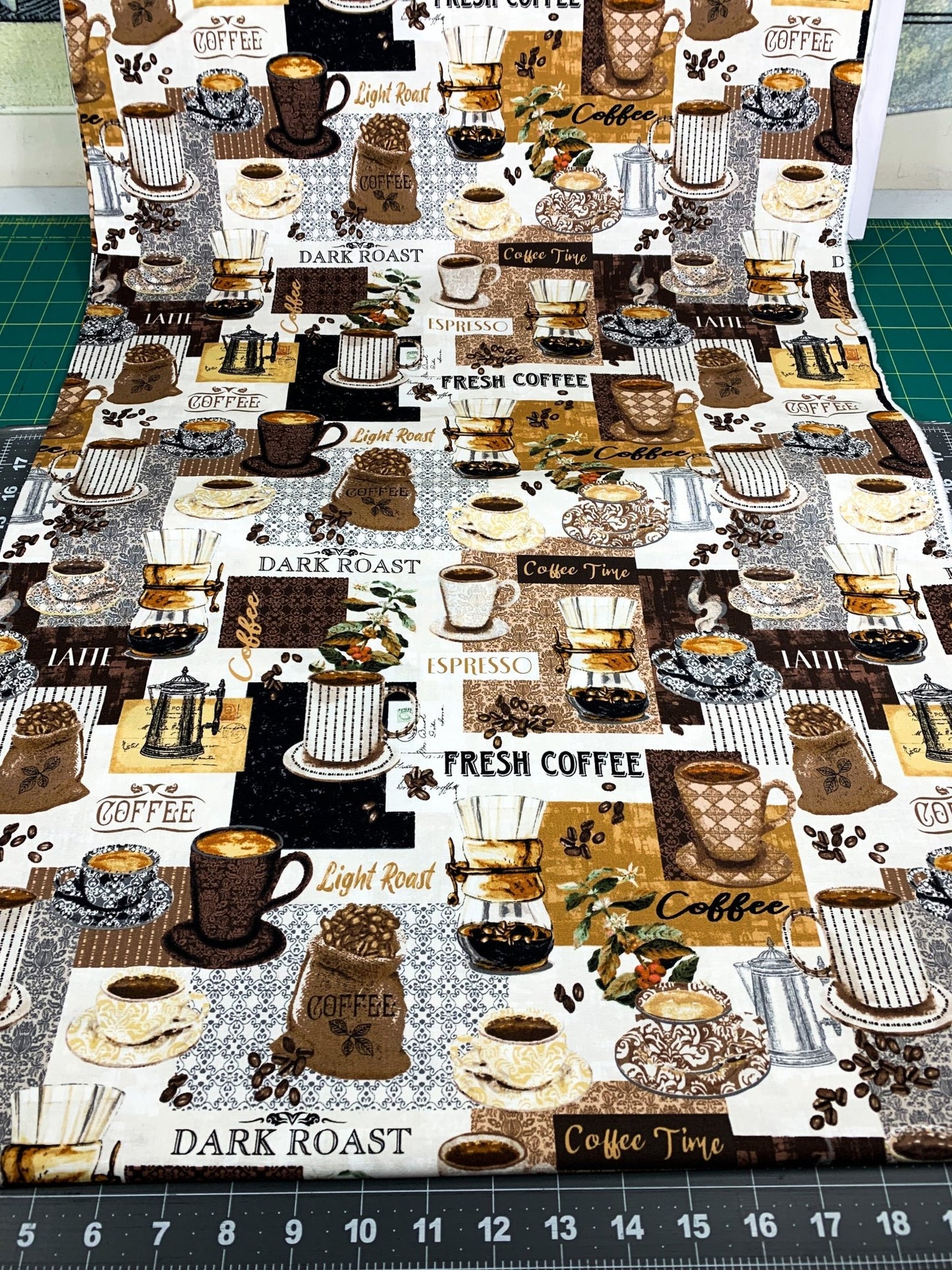 Coffee fabric 53062 Coffee Connoisseur cotton fabric - Mary Jo Fabrics