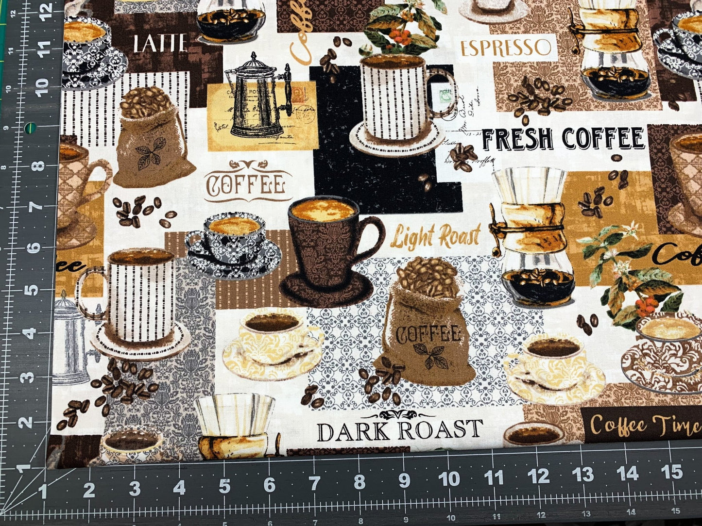 Coffee fabric 53062 Coffee Connoisseur cotton fabric - Mary Jo Fabrics