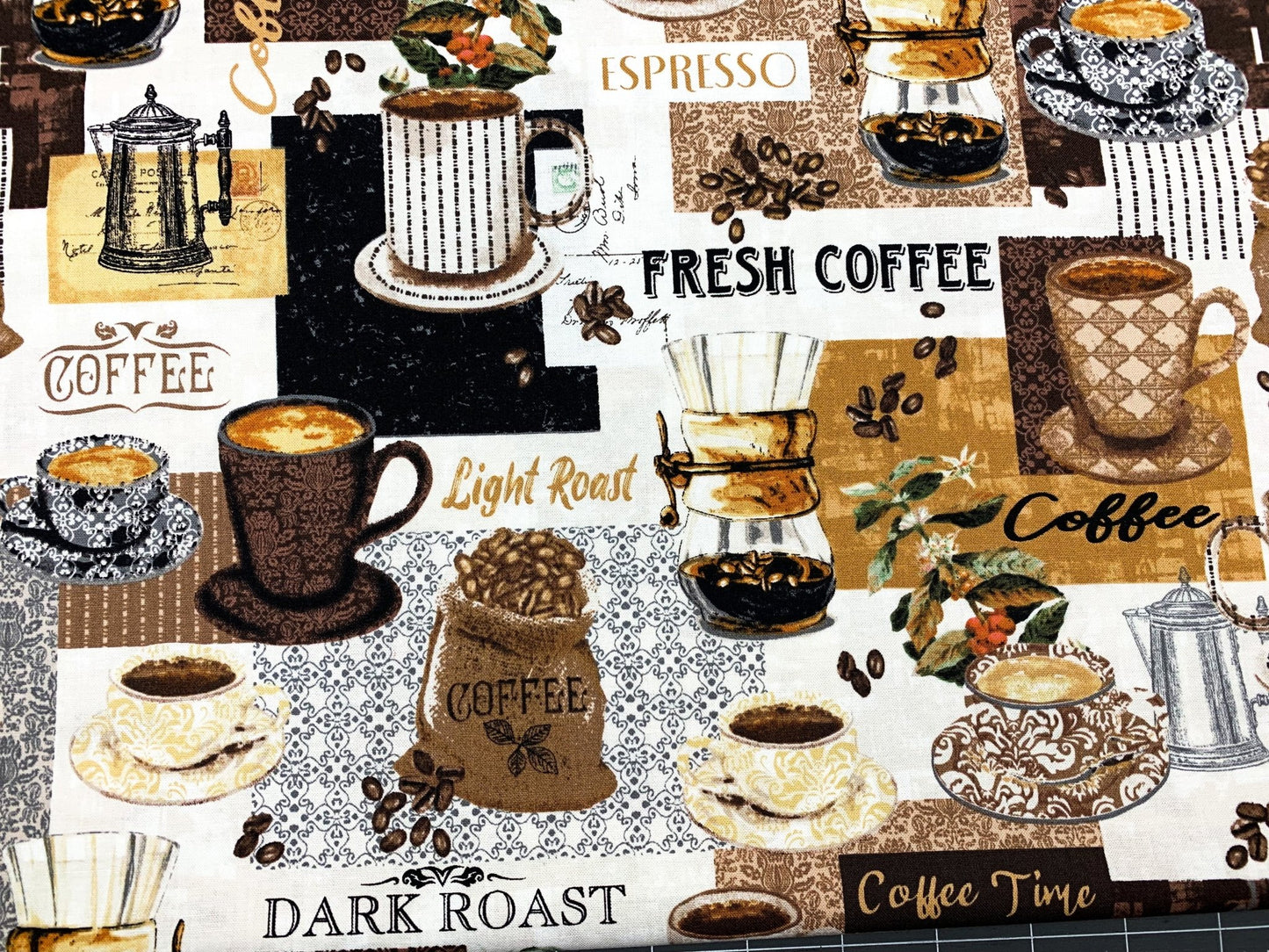 Coffee fabric 53062 Coffee Connoisseur cotton fabric - Mary Jo Fabrics