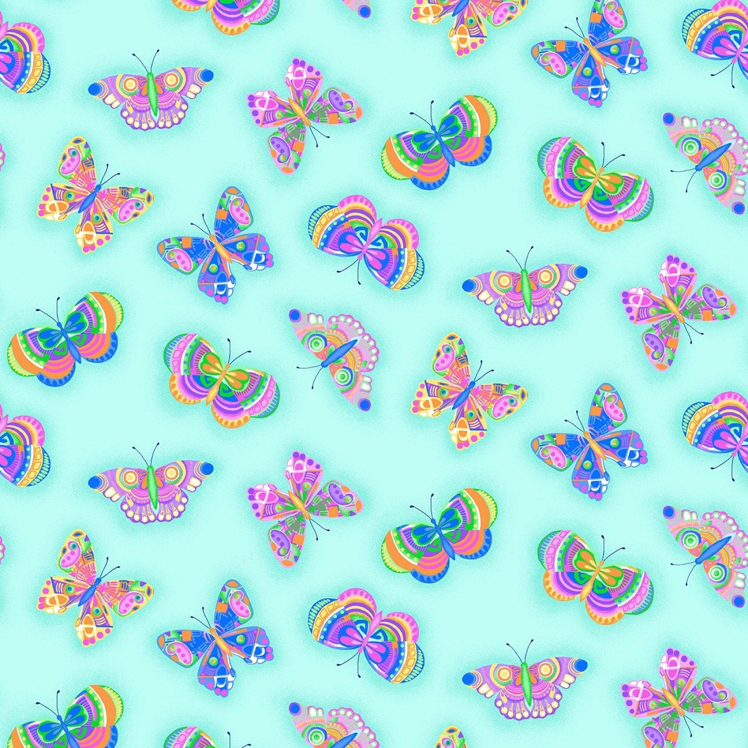 Colorful Butterfly FLANNEL 1049 - 60 Aqua - Mary Jo Fabrics