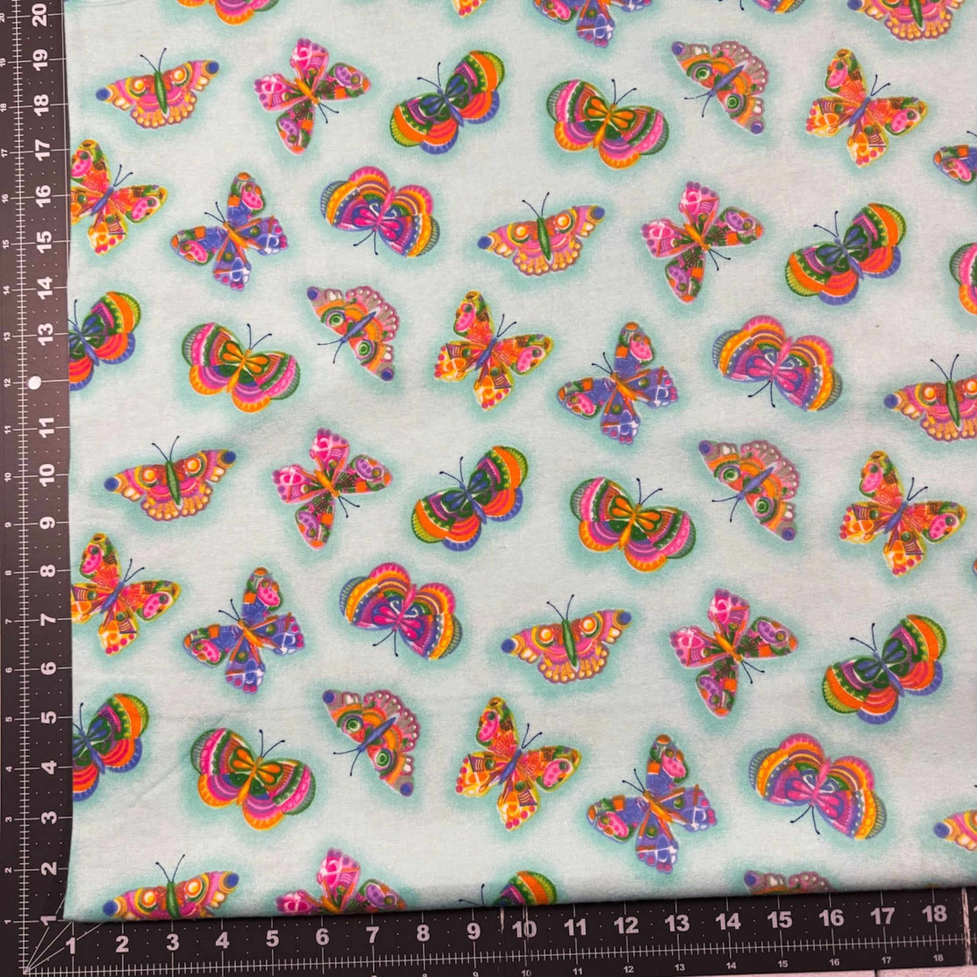 Colorful Butterfly FLANNEL 1049 - 60 Aqua - Mary Jo Fabrics