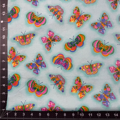 Colorful Butterfly FLANNEL 1049 - 60 Aqua - Mary Jo Fabrics