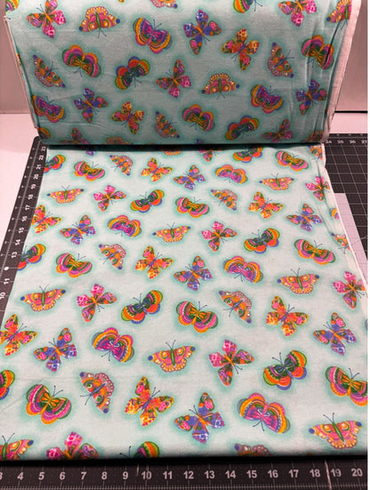 Colorful Butterfly FLANNEL 1049 - 60 Aqua - Mary Jo Fabrics