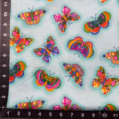 Colorful Butterfly FLANNEL 1049 - 60 Aqua - Mary Jo Fabrics