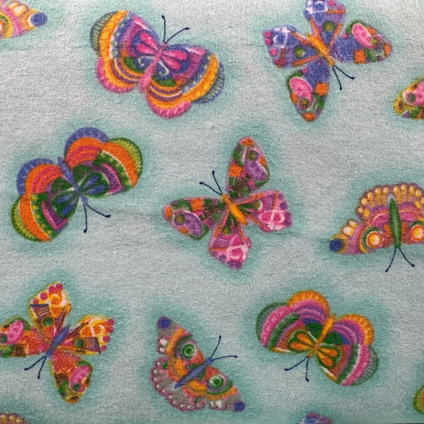 Colorful Butterfly FLANNEL 1049 - 60 Aqua - Mary Jo Fabrics