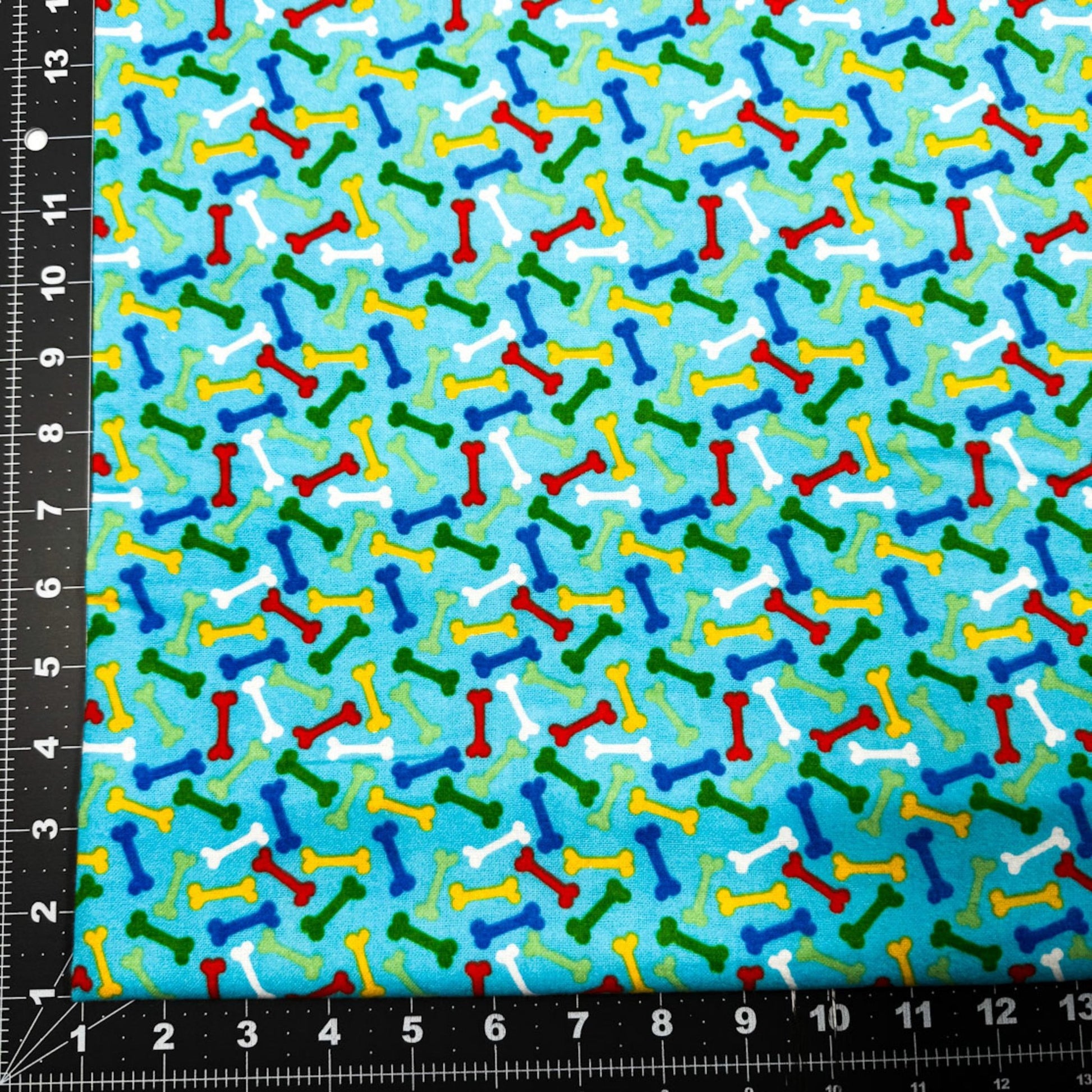 Colorful Dog Bones FLANNEL 14706 Blue Dog Cotton Flannel - Mary Jo Fabrics