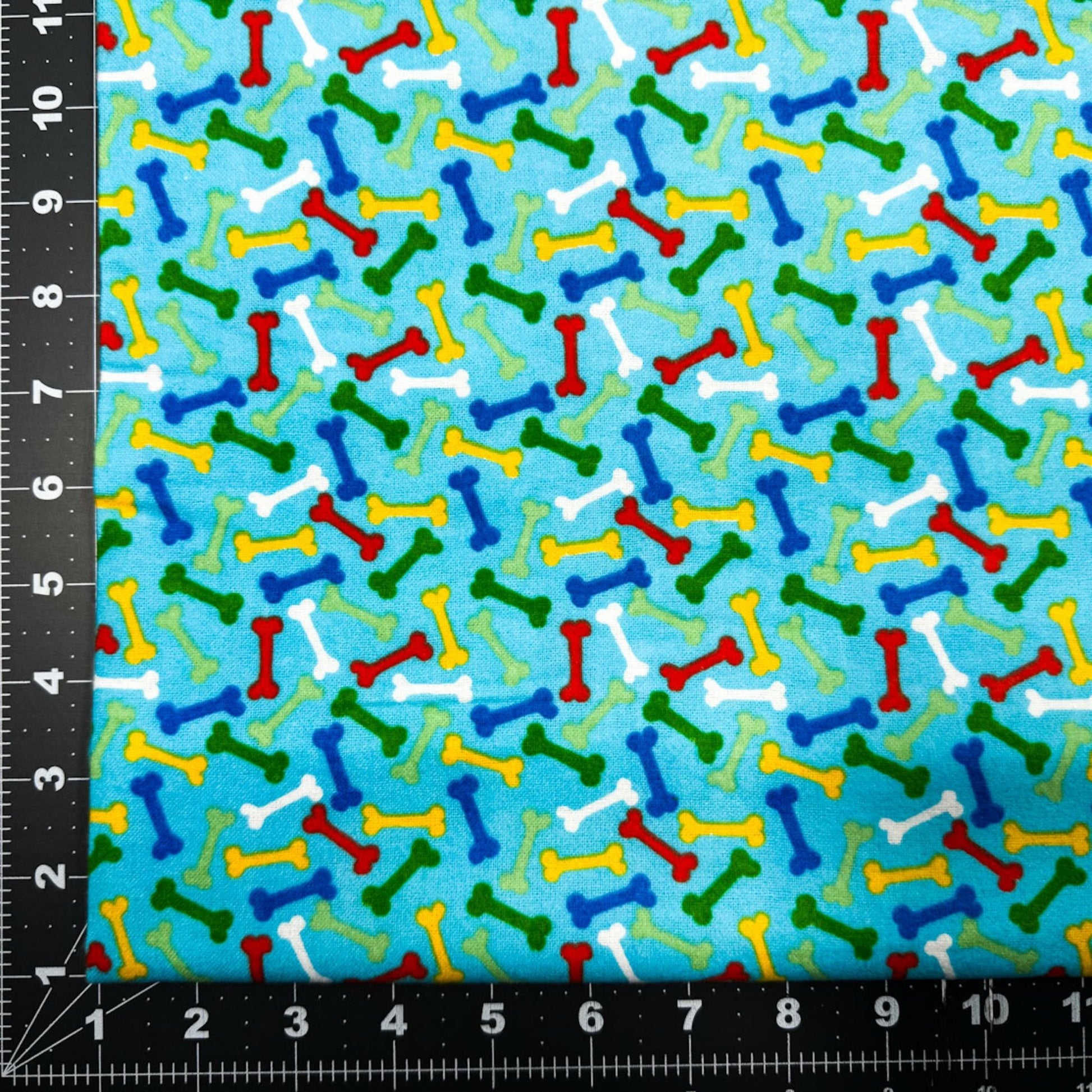 Colorful Dog Bones FLANNEL 14706 Blue Dog Cotton Flannel - Mary Jo Fabrics