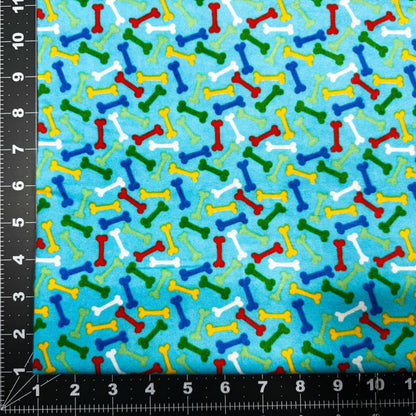Colorful Dog Bones FLANNEL 14706 Blue Dog Cotton Flannel - Mary Jo Fabrics
