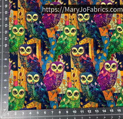 Colorful Owl Fabric CD4220 Forest Owls - Mary Jo Fabrics