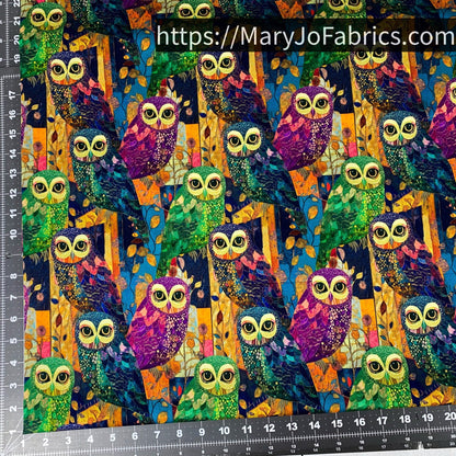 Colorful Owl Fabric CD4220 Forest Owls - Mary Jo Fabrics