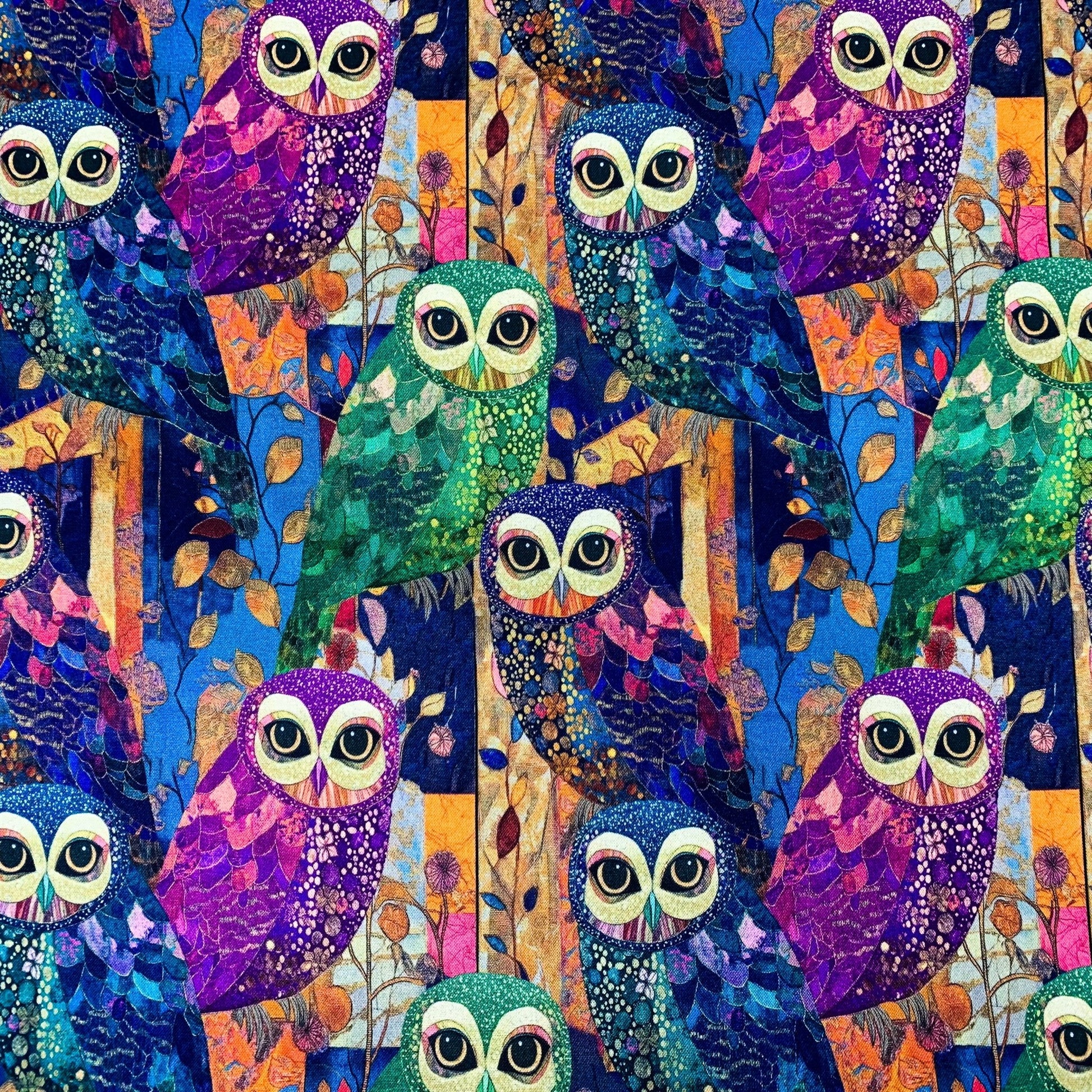 Colorful Owl Fabric CD4220 Forest Owls - Mary Jo Fabrics