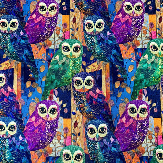 Colorful Owl Fabric CD4220 Forest Owls - Mary Jo Fabrics