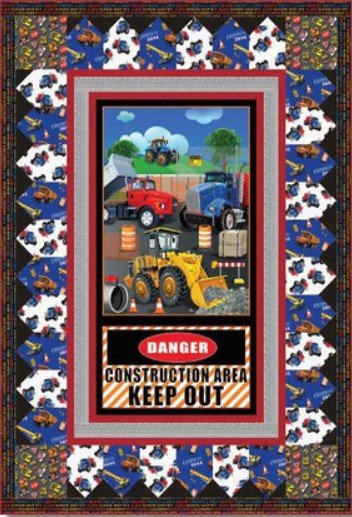 Construction Zone Quilt Panel 24"x 42" Danger Quilt for boys - Mary Jo Fabrics