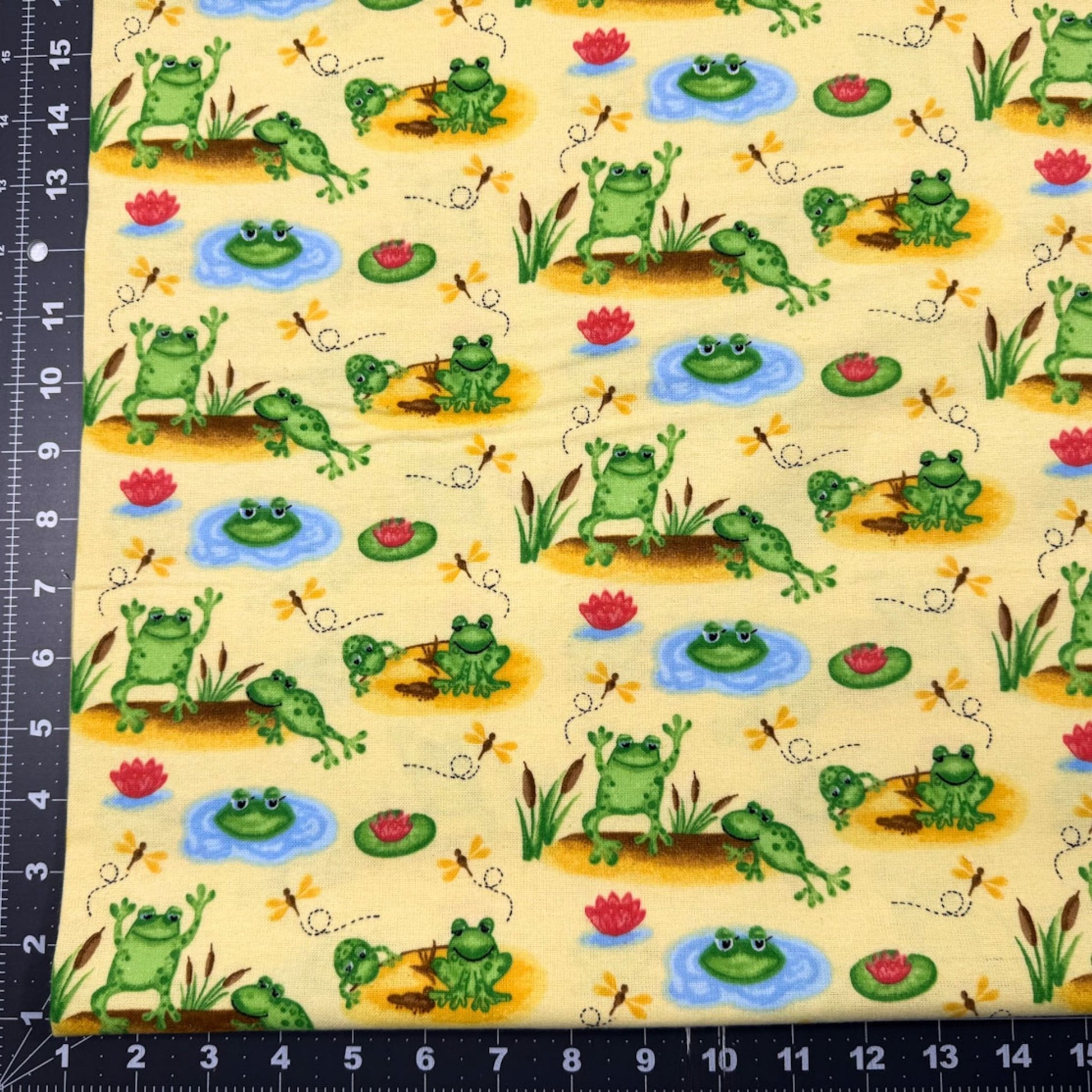 Cool Frog Flannel Fabric 1053 - 44 Frogs and Dragonflies - Mary Jo Fabrics
