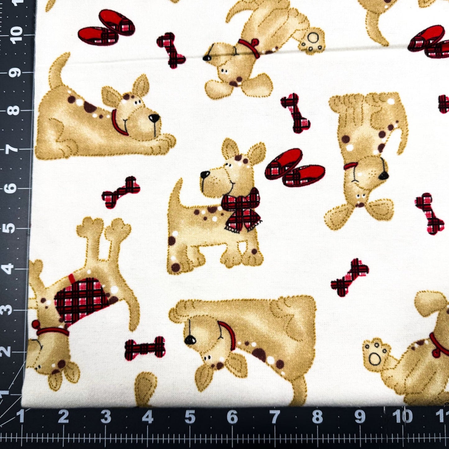 Cream Dog Flannel Fabric 9604 Dogs with Scarves - Mary Jo Fabrics