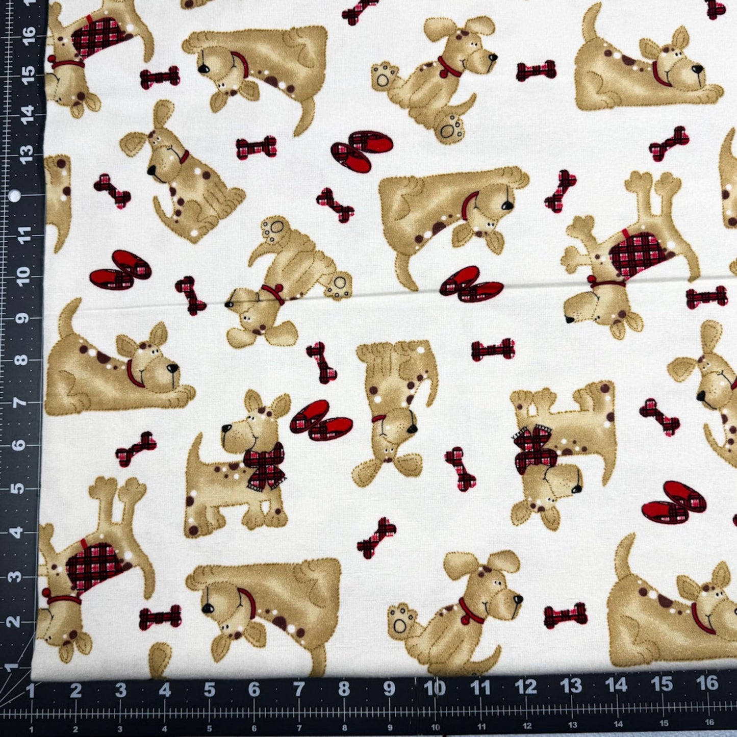 Cream Dog Flannel Fabric 9604 Dogs with Scarves - Mary Jo Fabrics