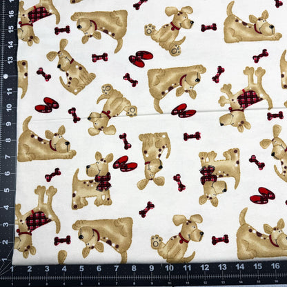 Cream Dog Flannel Fabric 9604 Dogs with Scarves - Mary Jo Fabrics