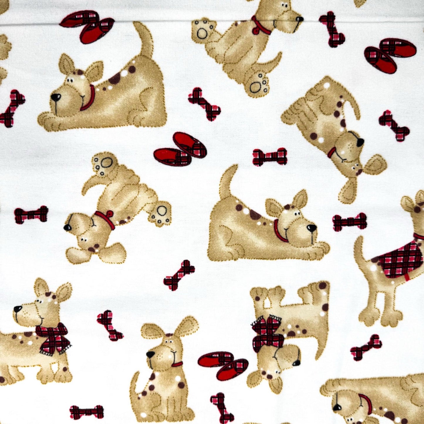 Cream Dog Flannel Fabric 9604 Dogs with Scarves - Mary Jo Fabrics