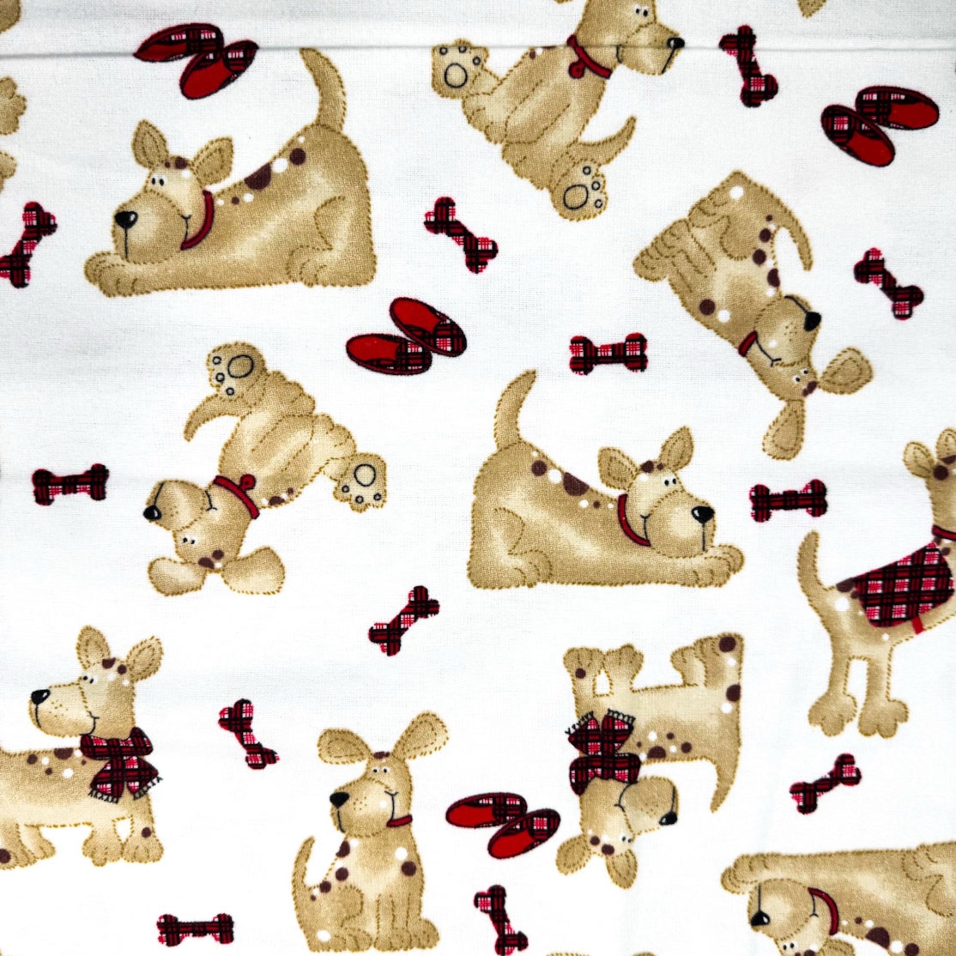 Cream Dog Flannel Fabric 9604 Dogs with Scarves - Mary Jo Fabrics