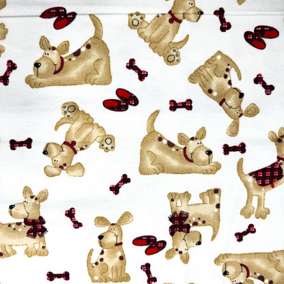 Cream Dog Flannel Fabric 9604 Dogs with Scarves - Mary Jo Fabrics