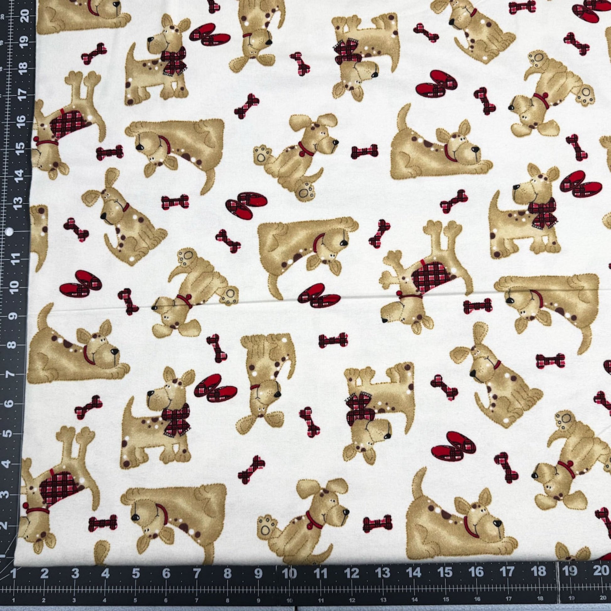 Cream Dog Flannel Fabric 9604 Dogs with Scarves - Mary Jo Fabrics