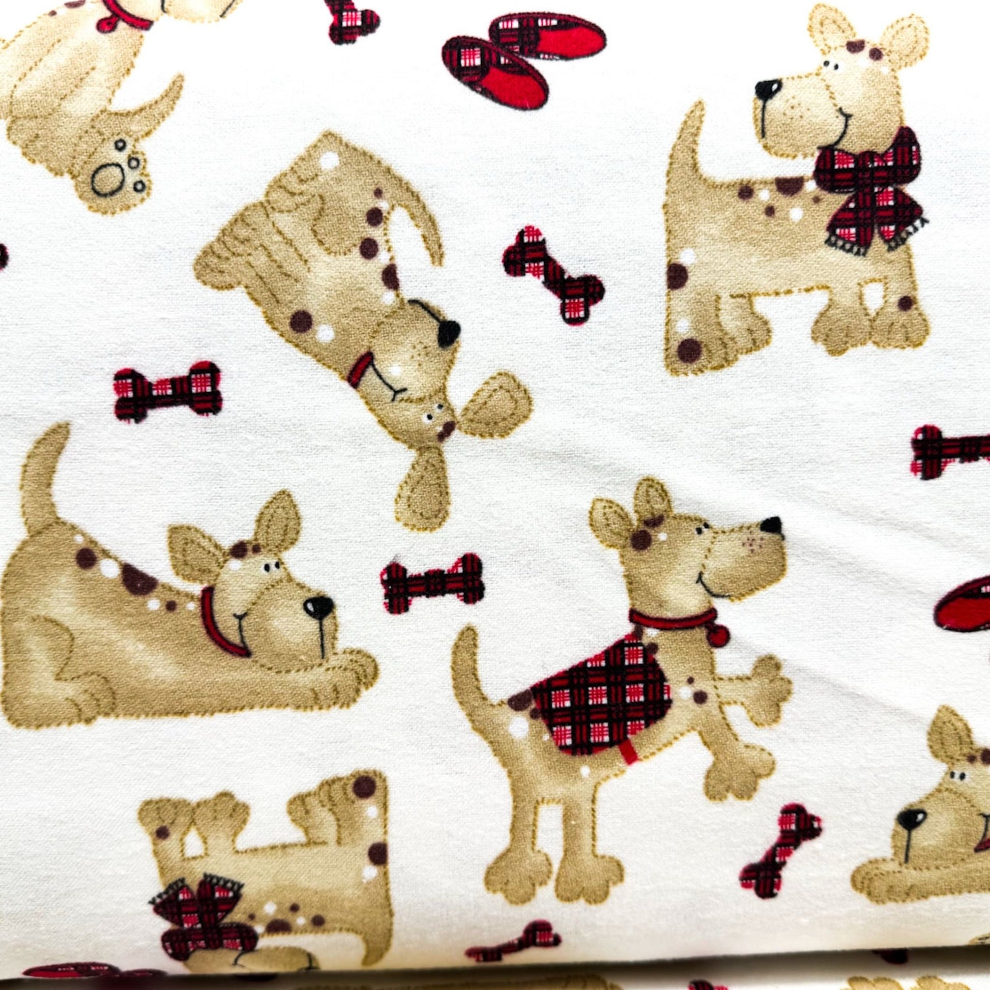 Cream Dog Flannel Fabric 9604 Dogs with Scarves - Mary Jo Fabrics